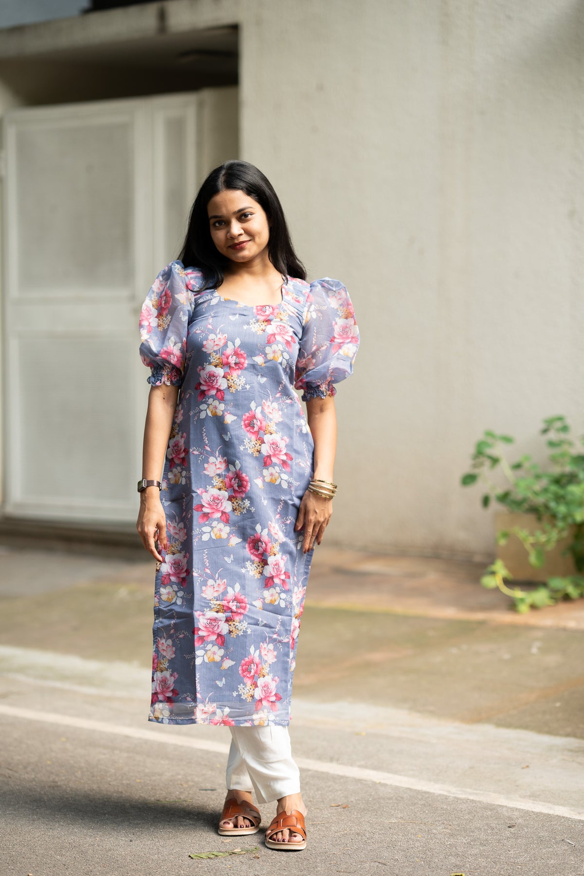 Blue Rose Chanderi Kurti Set