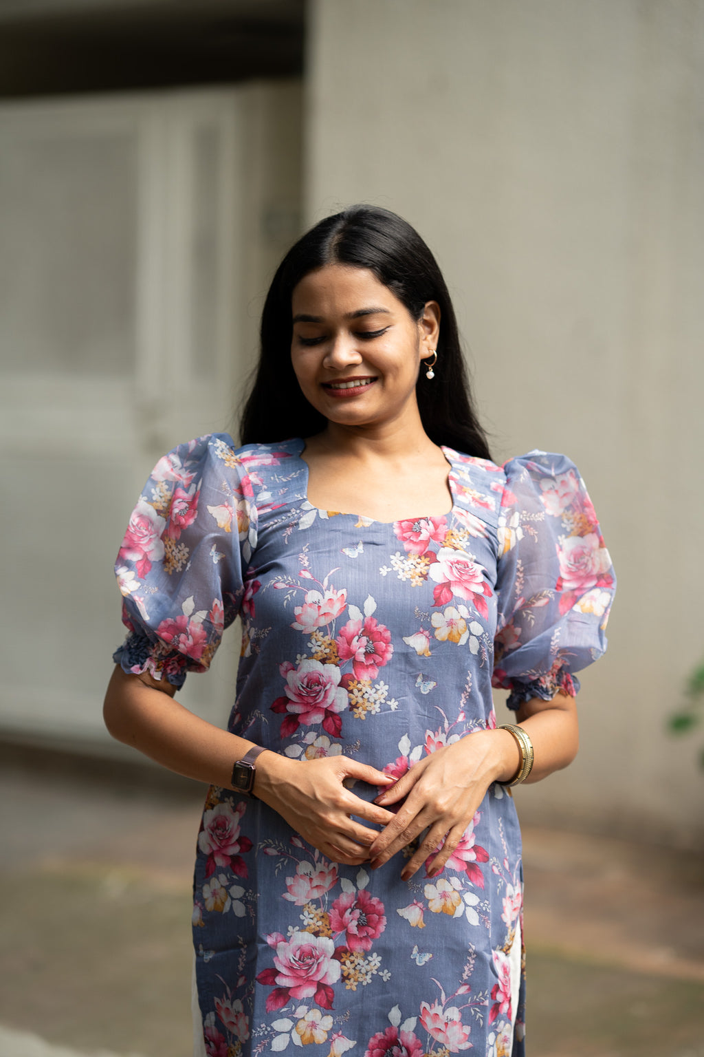 Blue Rose Chanderi Kurti Set