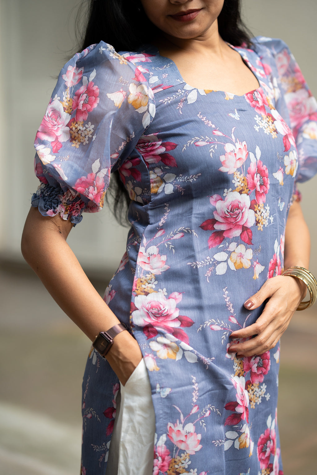 Blue Rose Chanderi Kurti Set