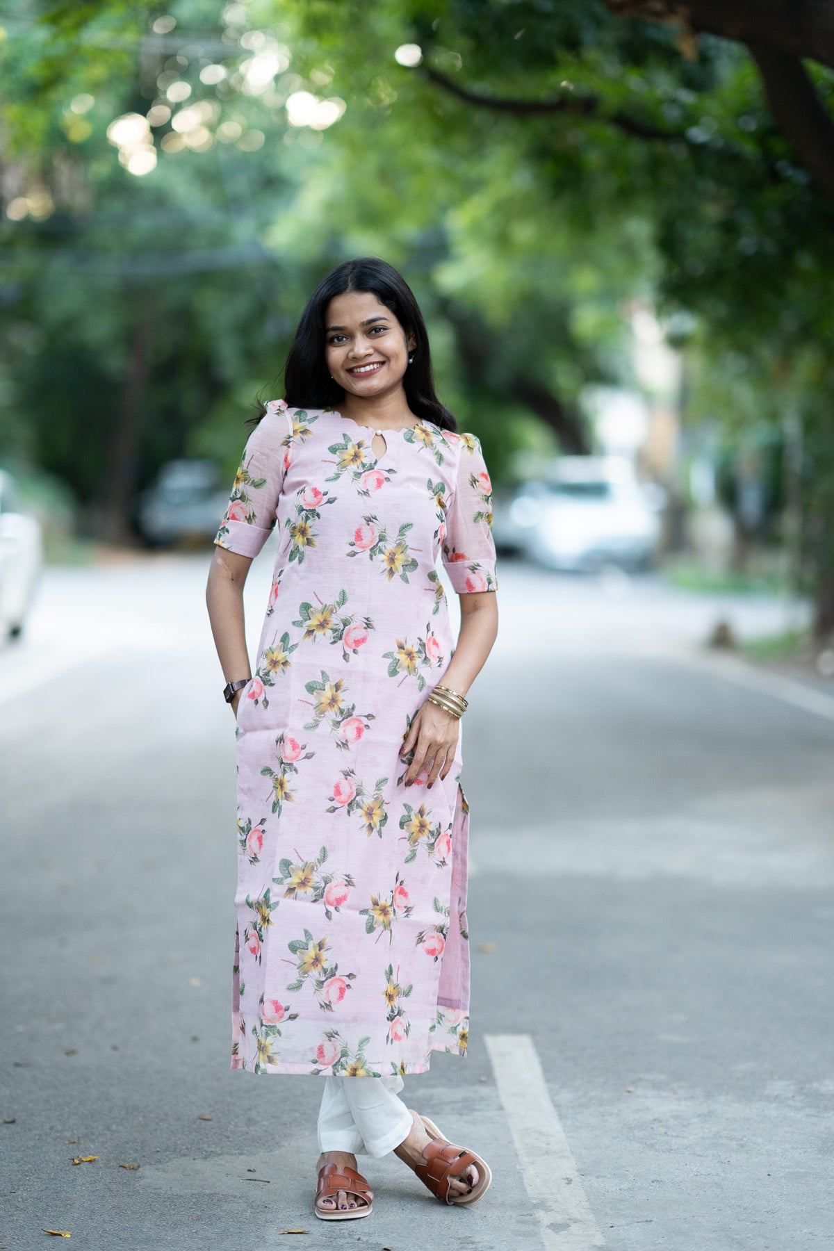 Lavender Rose Chanderi Kurti Set