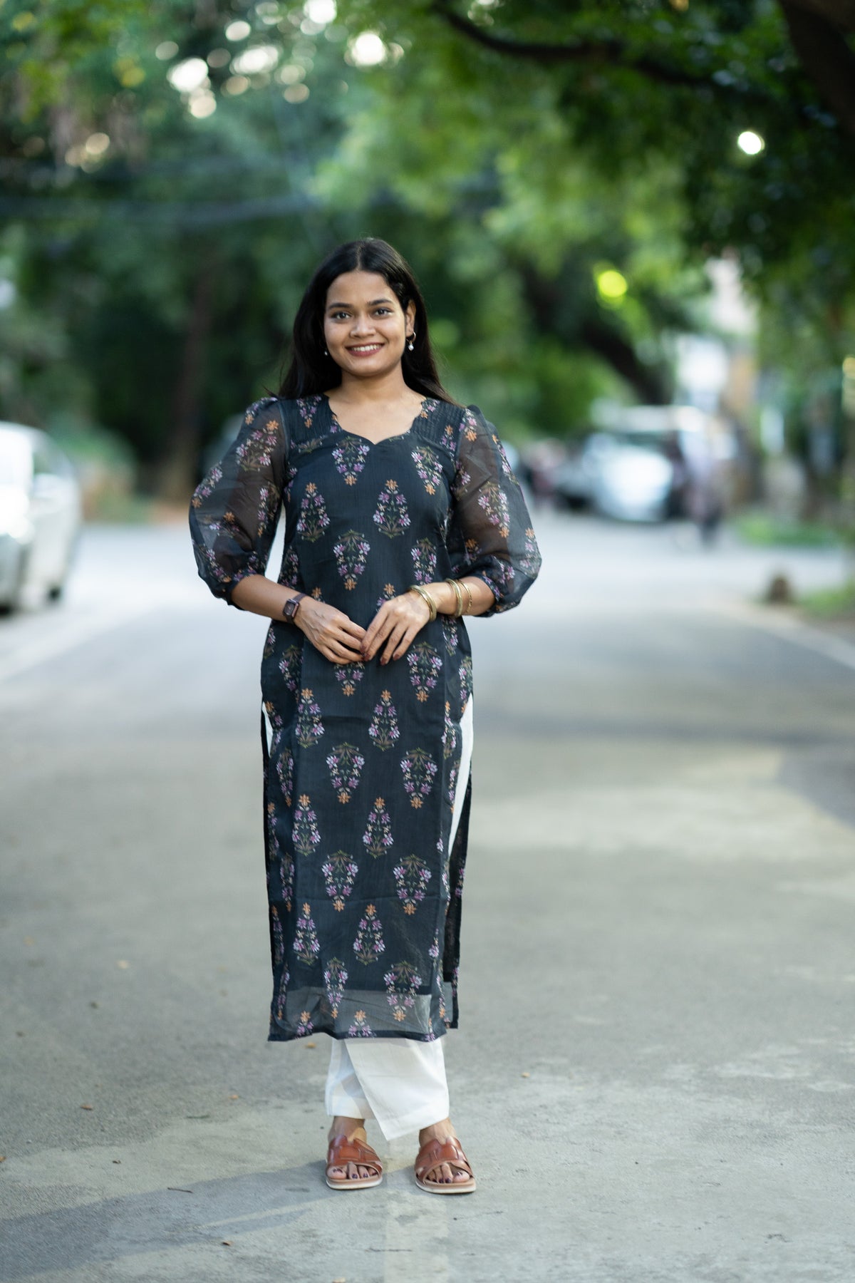 Midnight Garden Chanderi Kurti Set