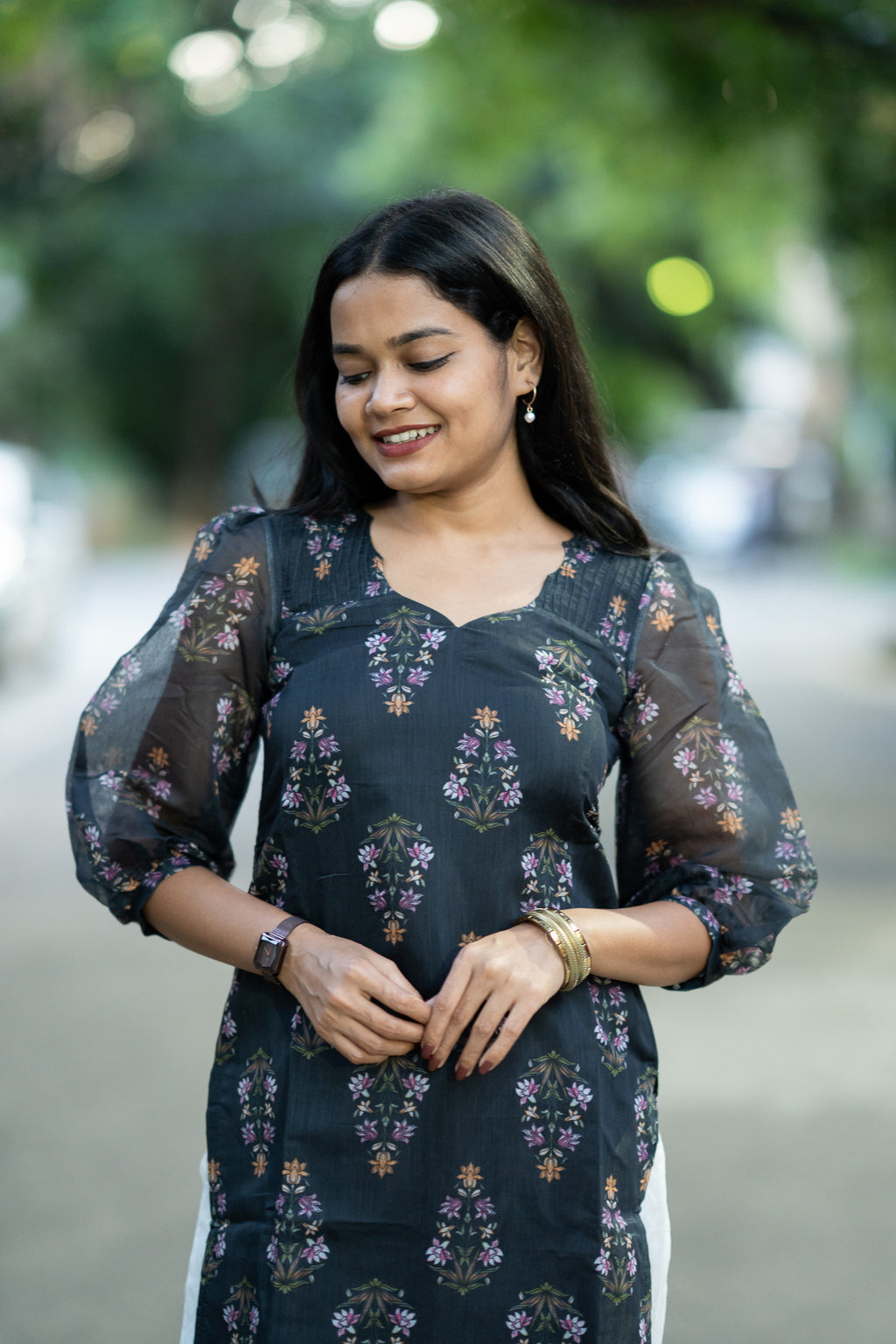 Midnight Garden Chanderi Kurti Set