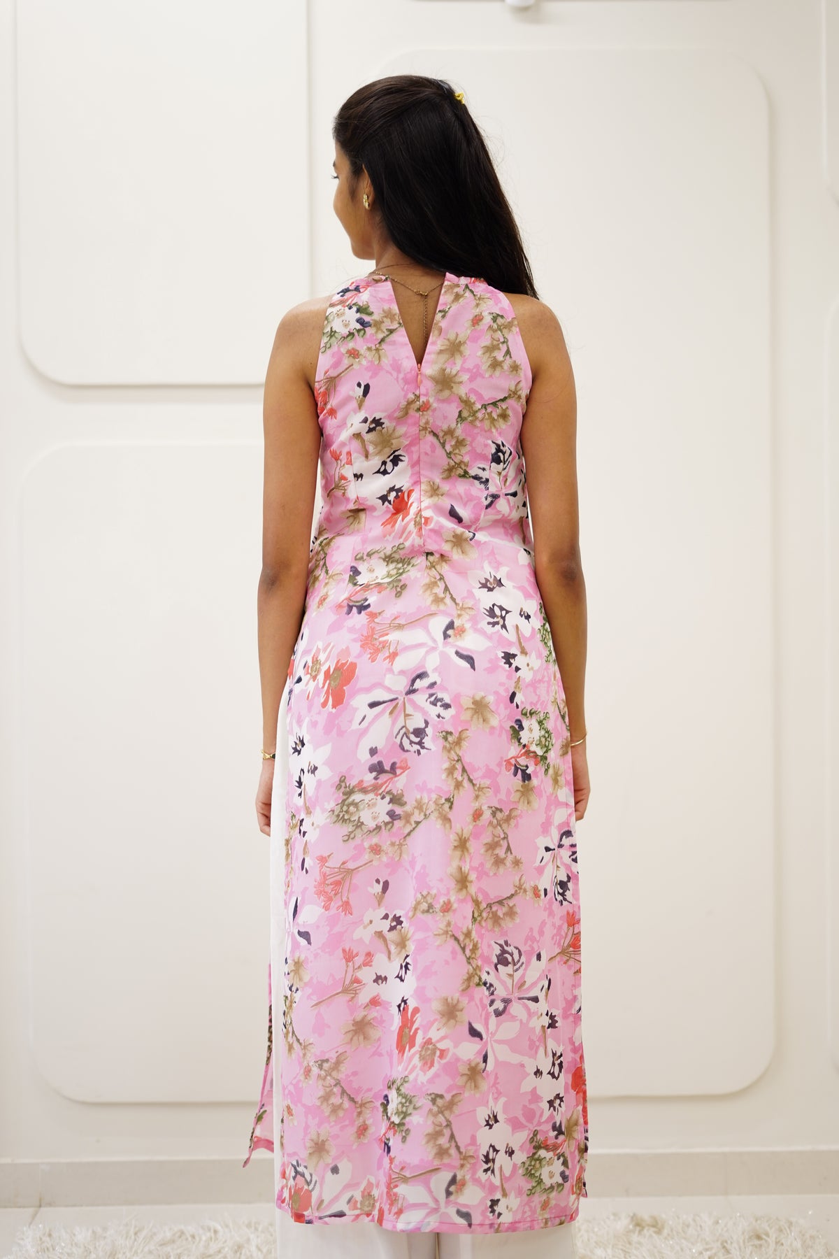 Pink Floral Korean Style Kurti Set
