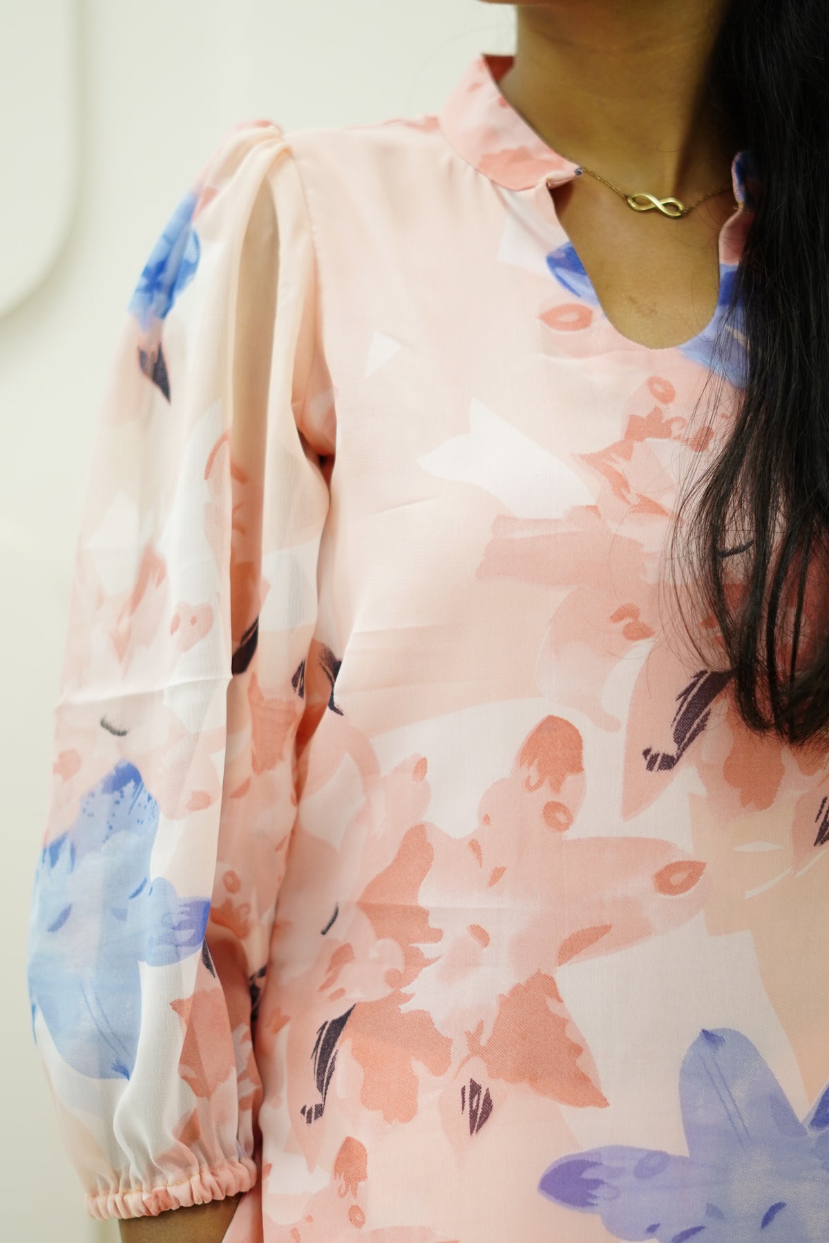 Peach Floral Korean Style Kurti Set