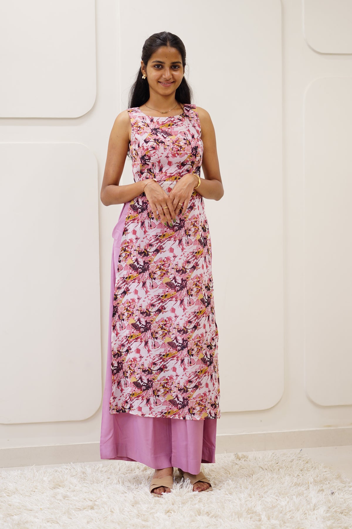 Blush Floral Korean Style Kurti Set