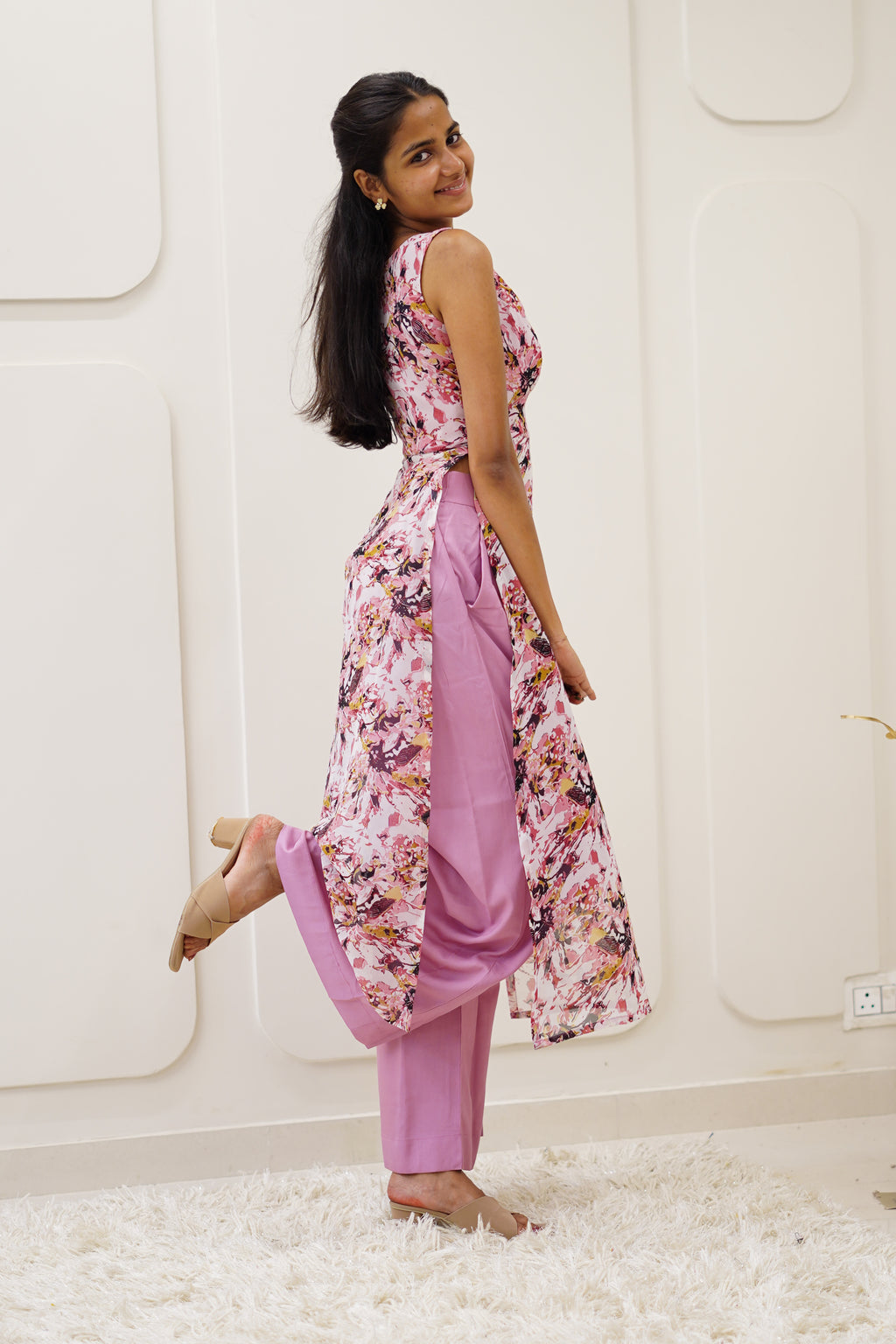 Blush Floral Korean Style Kurti Set