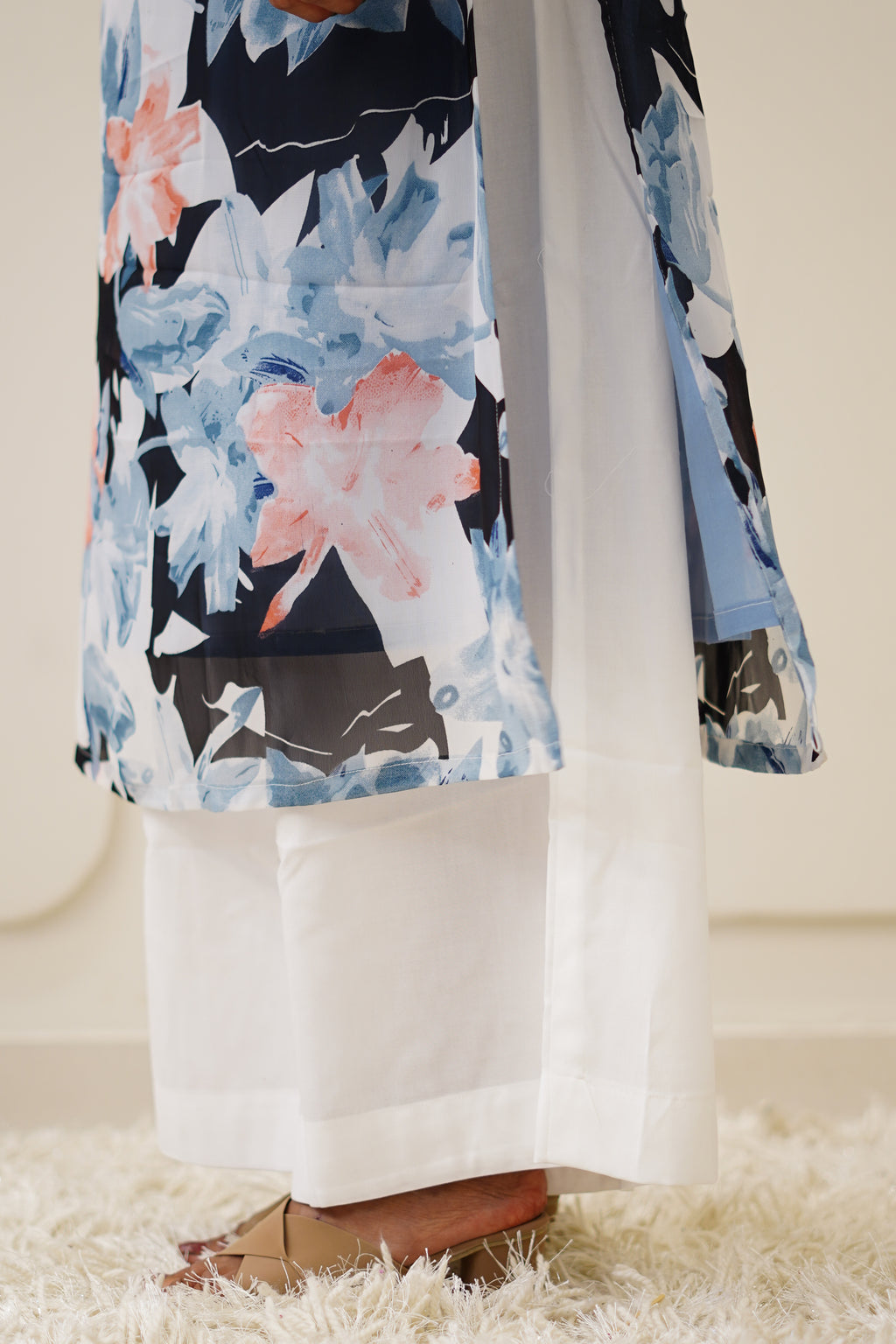 Navy Floral Korean Style Kurti Set