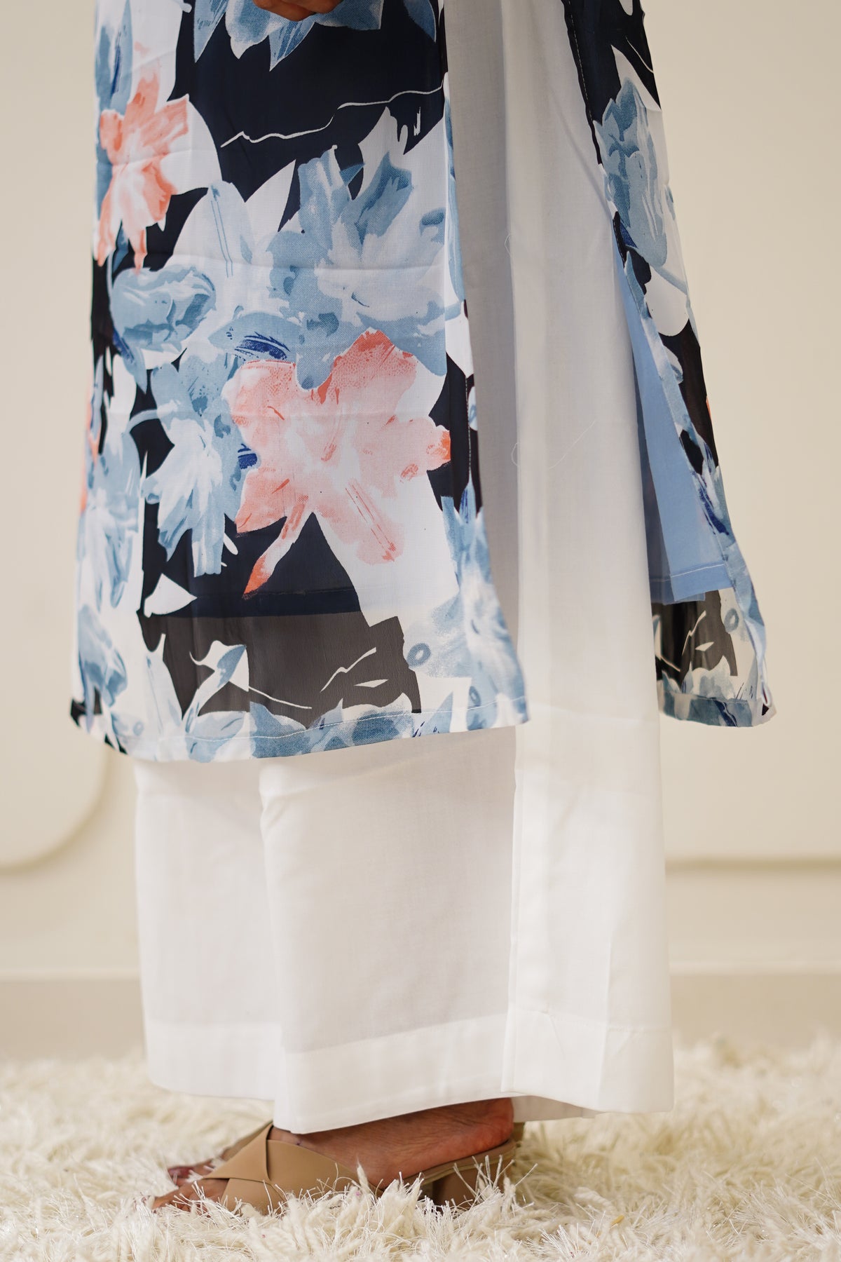 Navy Floral Korean Style Kurti Set