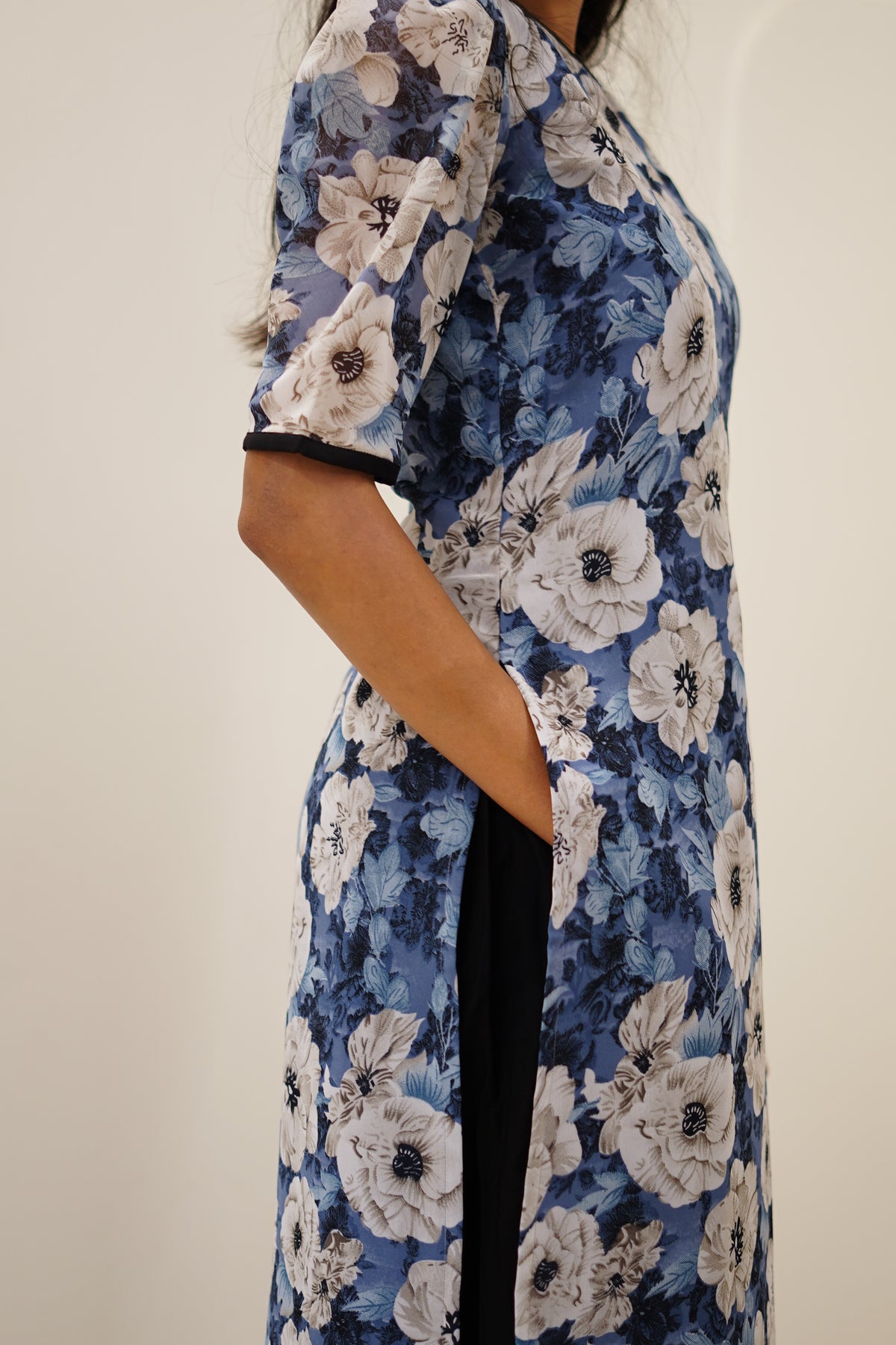 Blue Floral Korean Style Kurti Set
