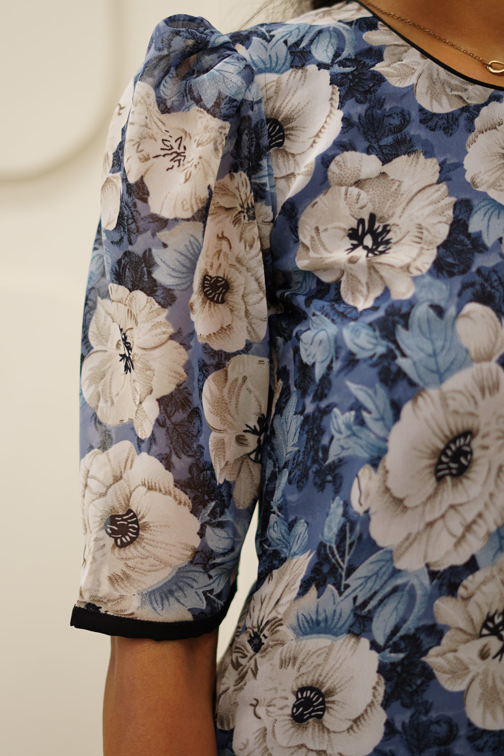 Blue Floral Korean Style Kurti Set