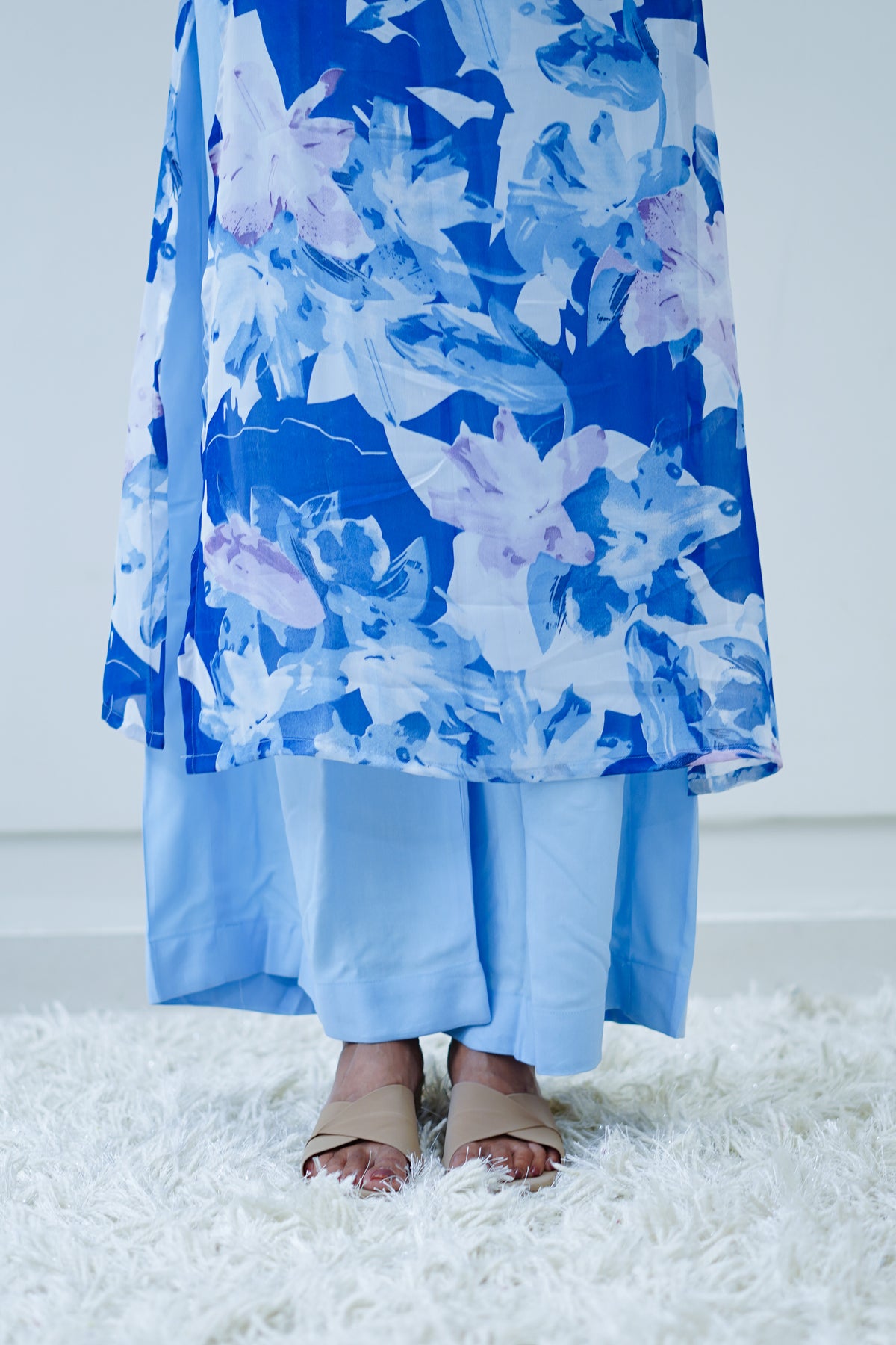 Blue Bloom Korean Style Kurti Set