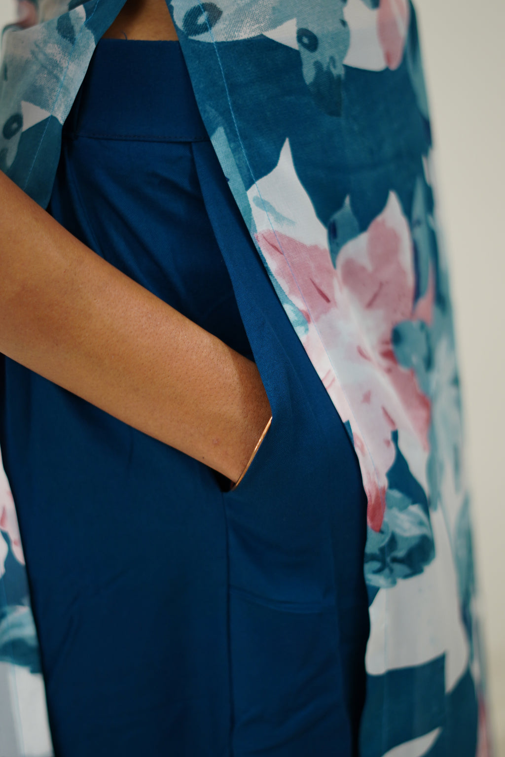 Teal Floral Korean Style Kurti Set