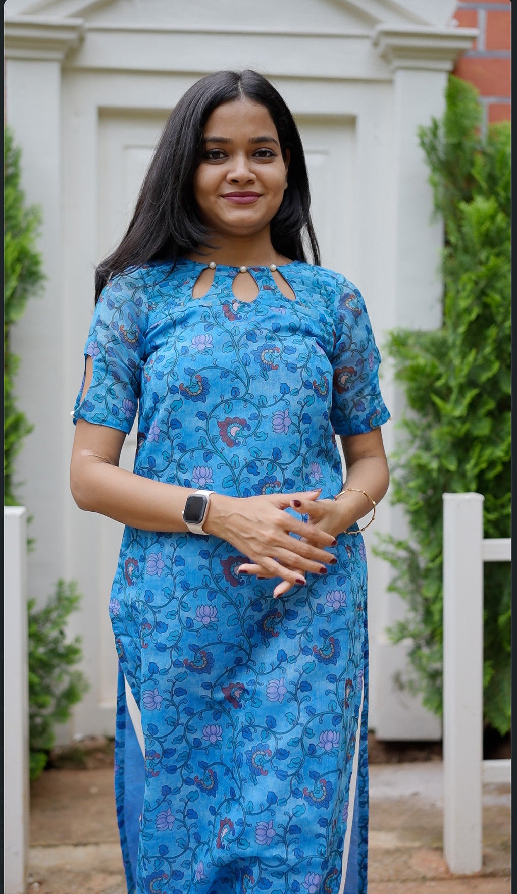 Blue Vine Chanderi Kurti Set