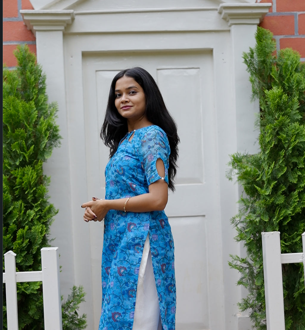 Blue Vine Chanderi Kurti Set