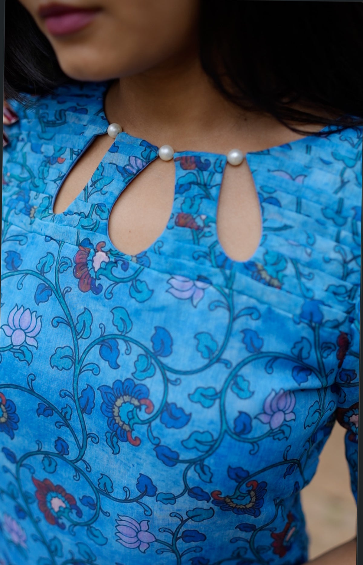 Blue Vine Chanderi Kurti Set
