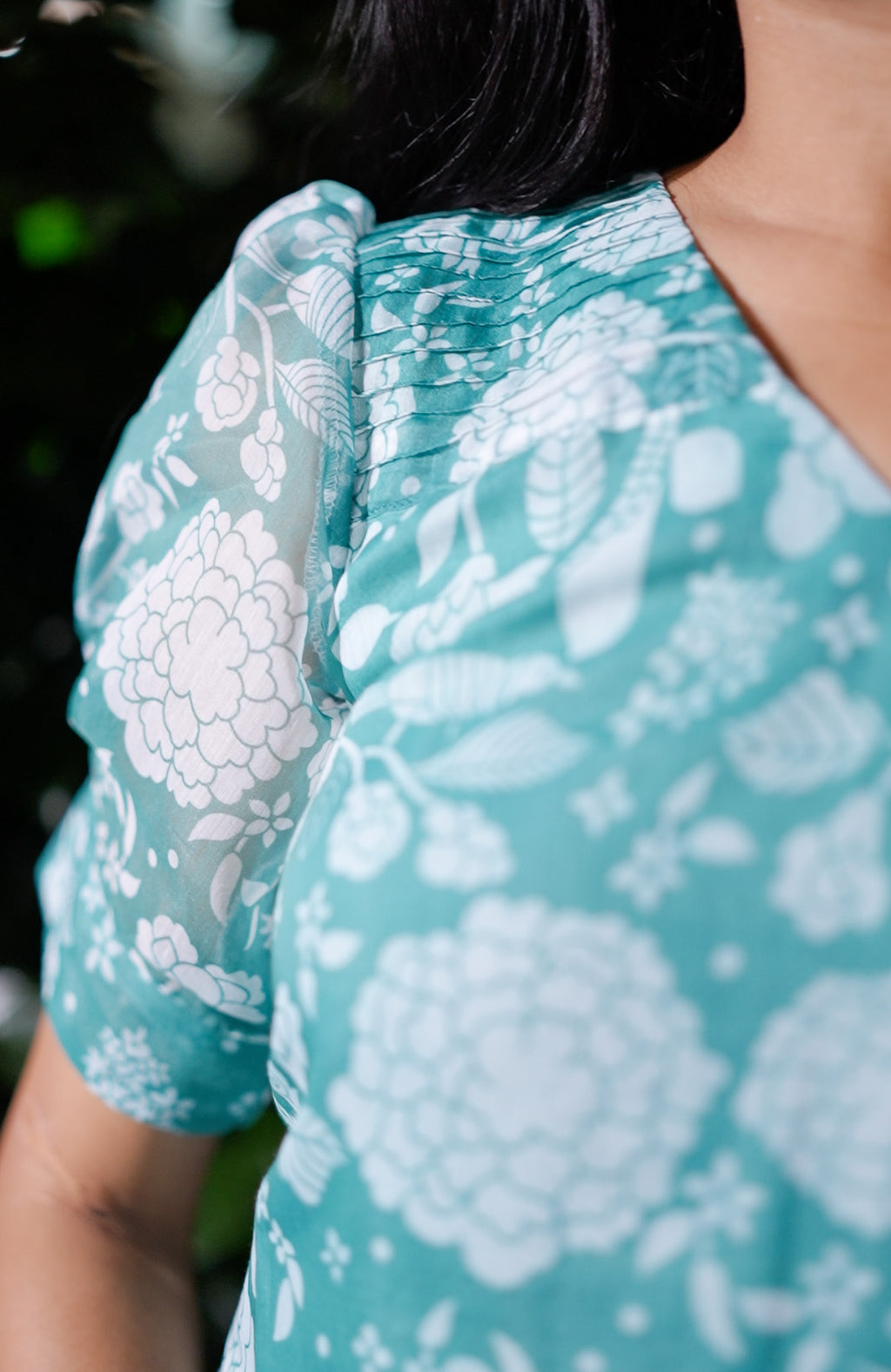 Aqua Floral Chanderi Kurti Set