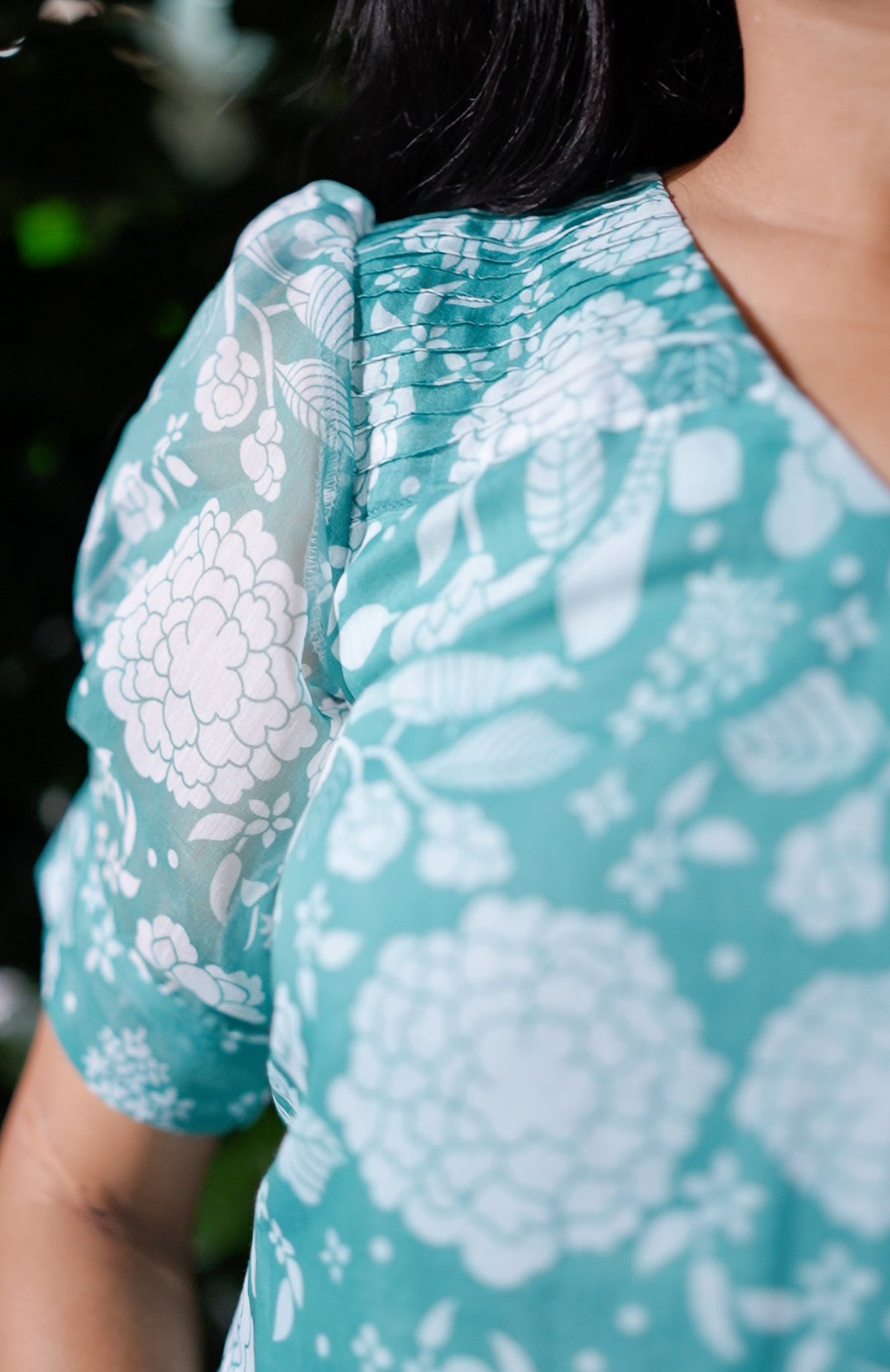 Aqua Floral Chanderi Kurti Set