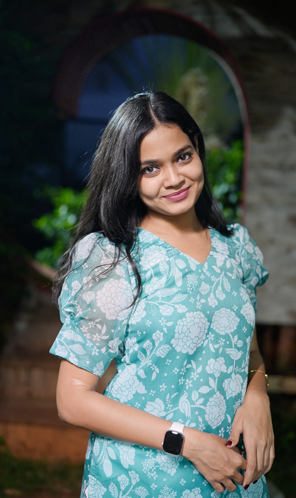 Aqua Floral Chanderi Kurti Set