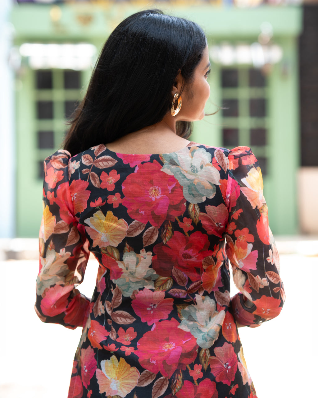 Black floral chenderi set