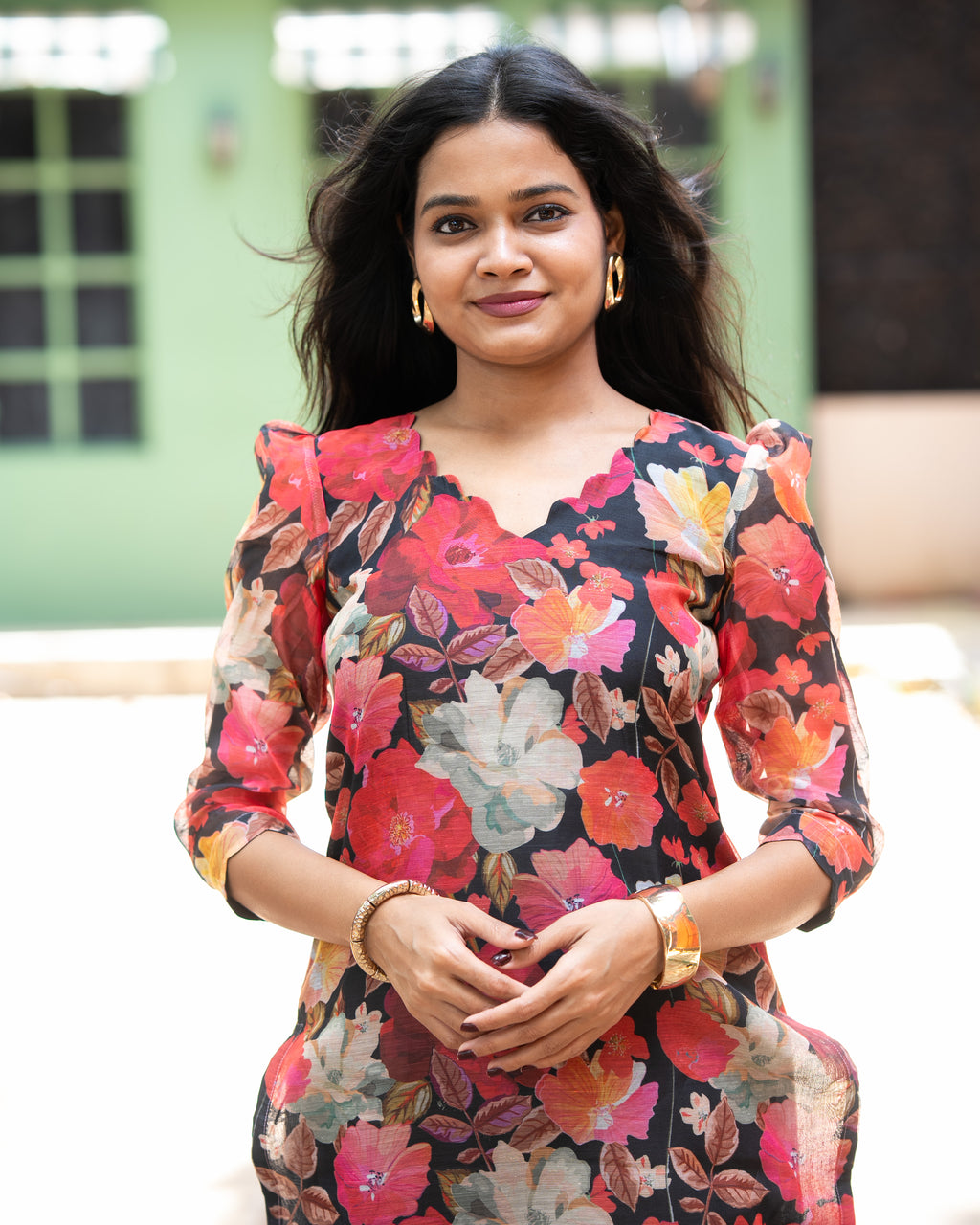 Black floral chenderi set