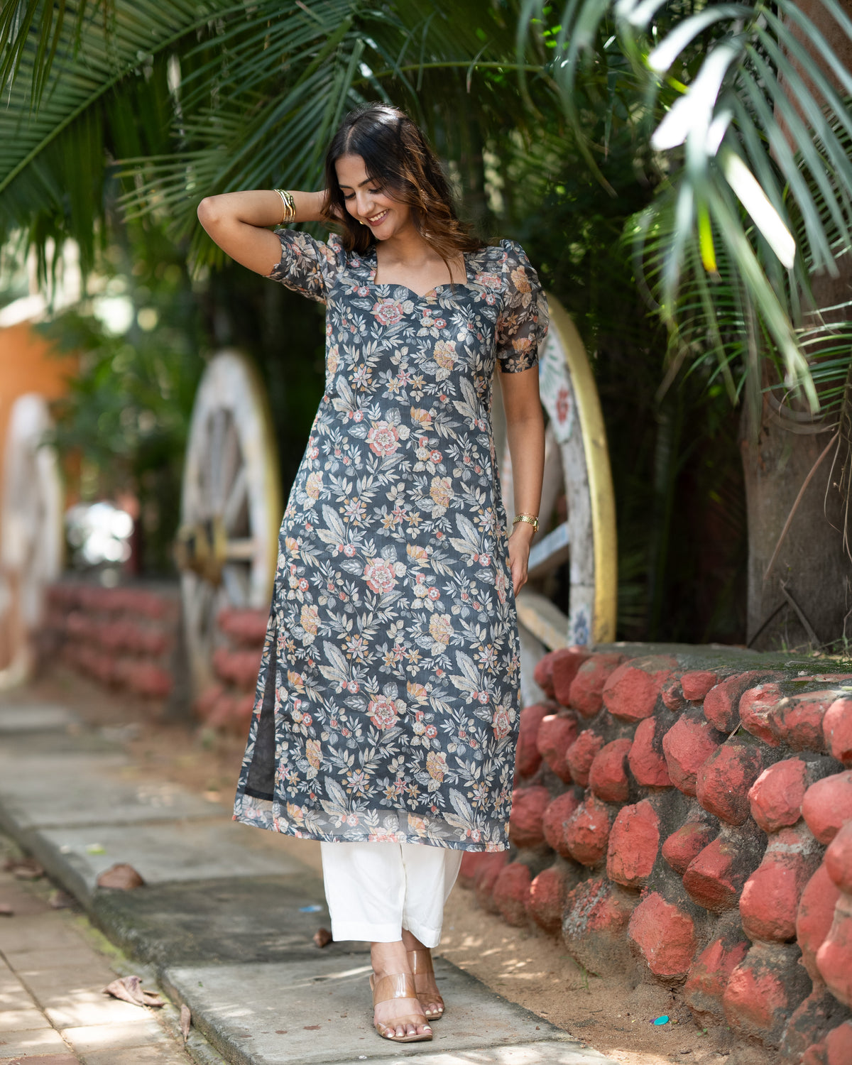 Floral Chanderi Kurti Set