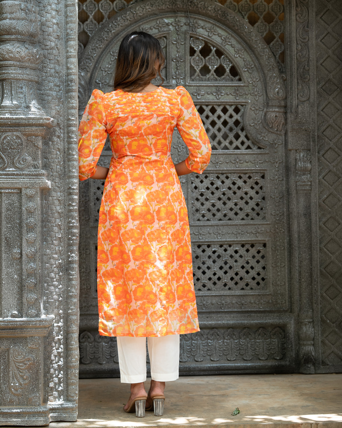 Orange Chanderi Kurti Set