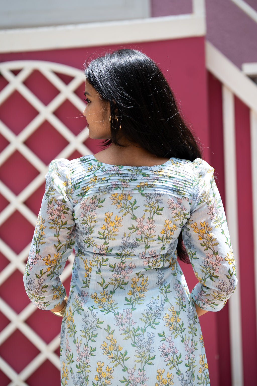 Blue Floral Chanderi Kurti Set