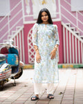 Blue Floral Chanderi Kurti Set