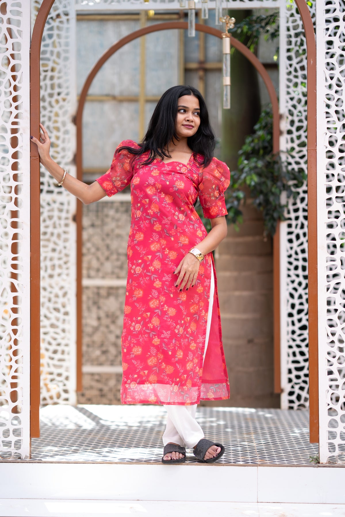Coral Chanderi Kurti Set