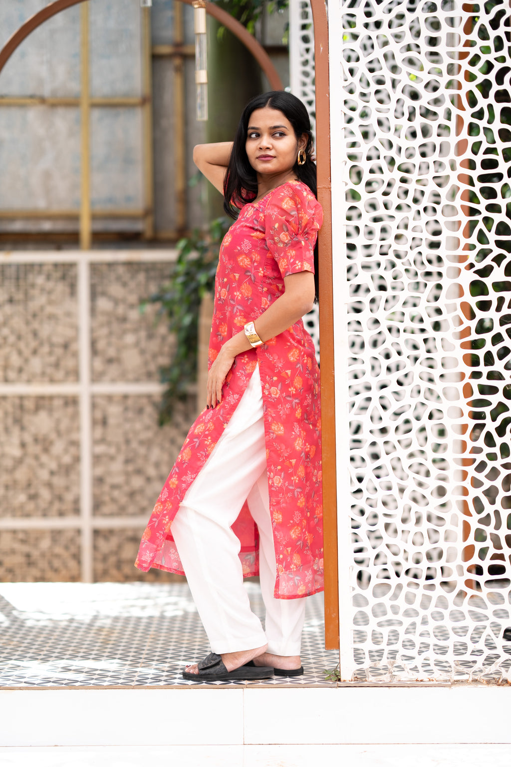 Coral Chanderi Kurti Set