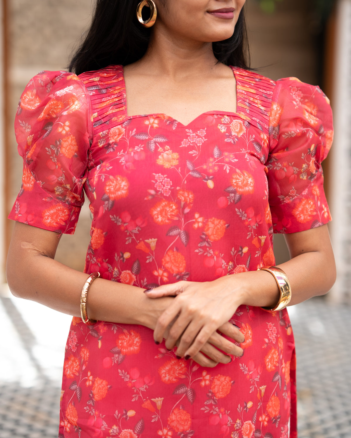 Coral Chanderi Kurti Set
