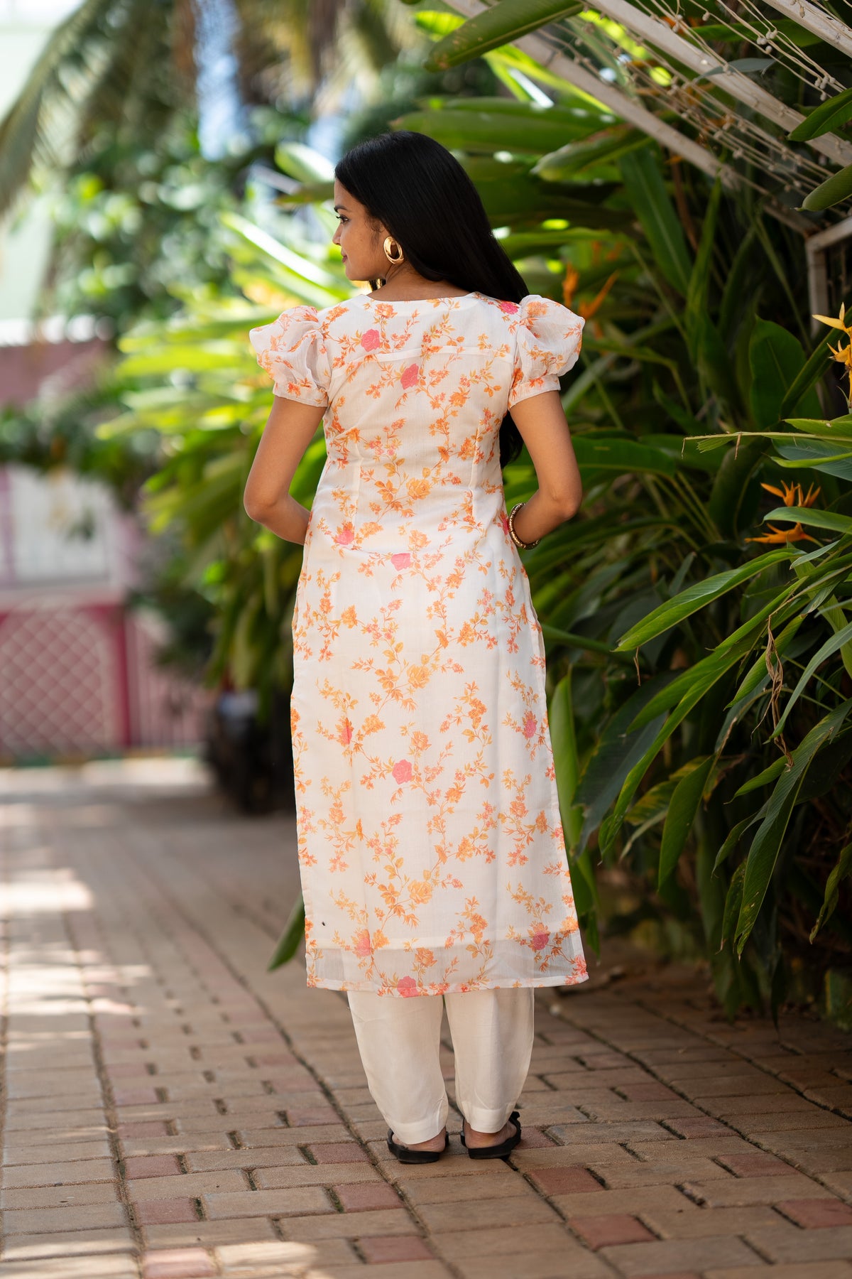 Ivory Floral Chanderi Kurti Set