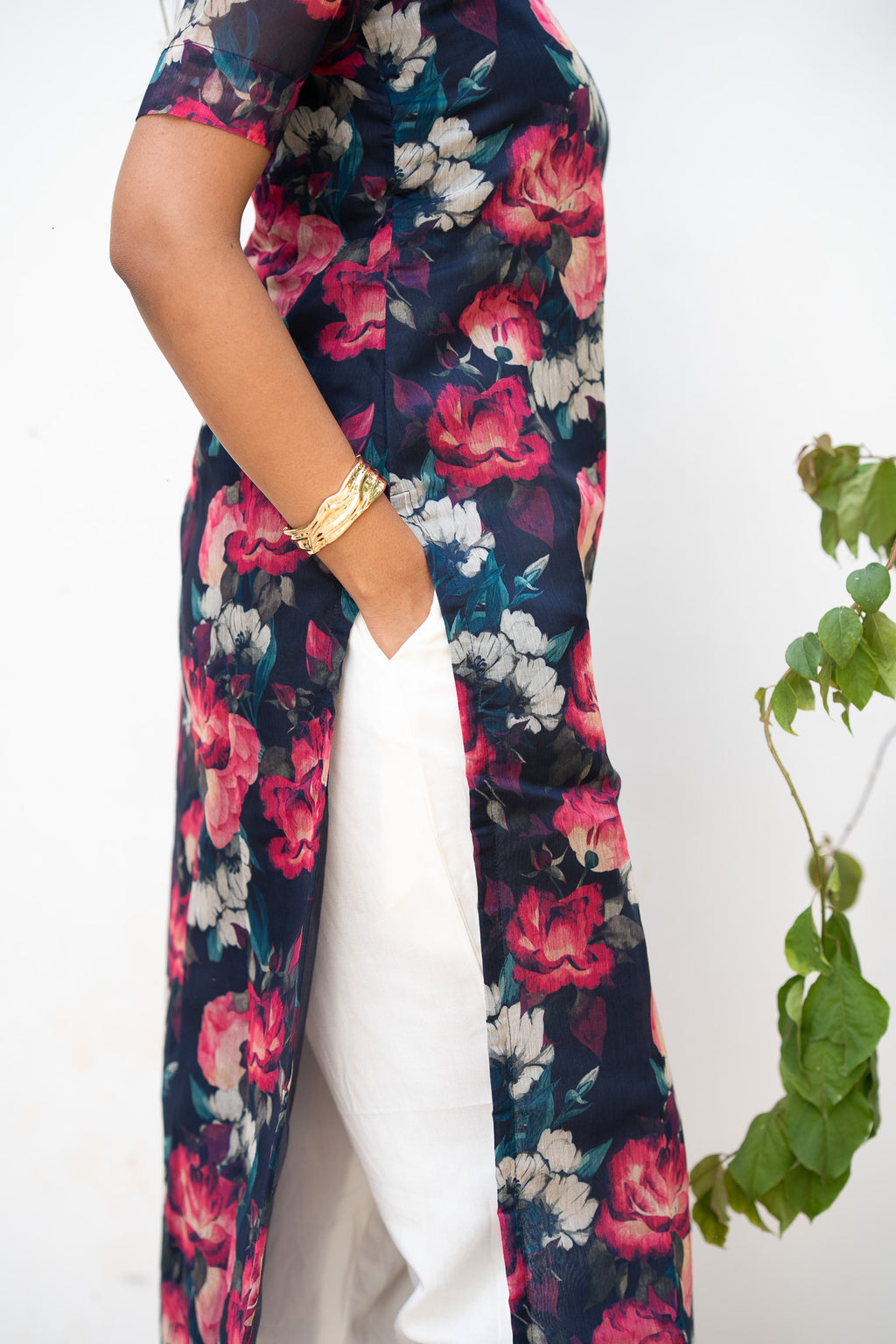 Midnight Bloom Chanderi Kurti Set