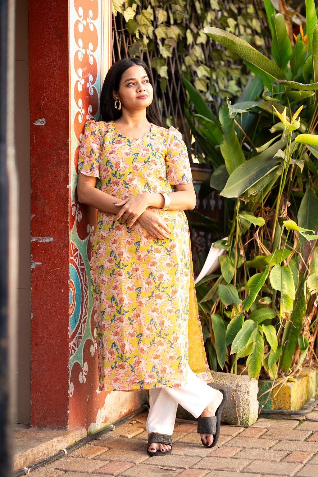 Marigold Floral Chanderi Kurti Set