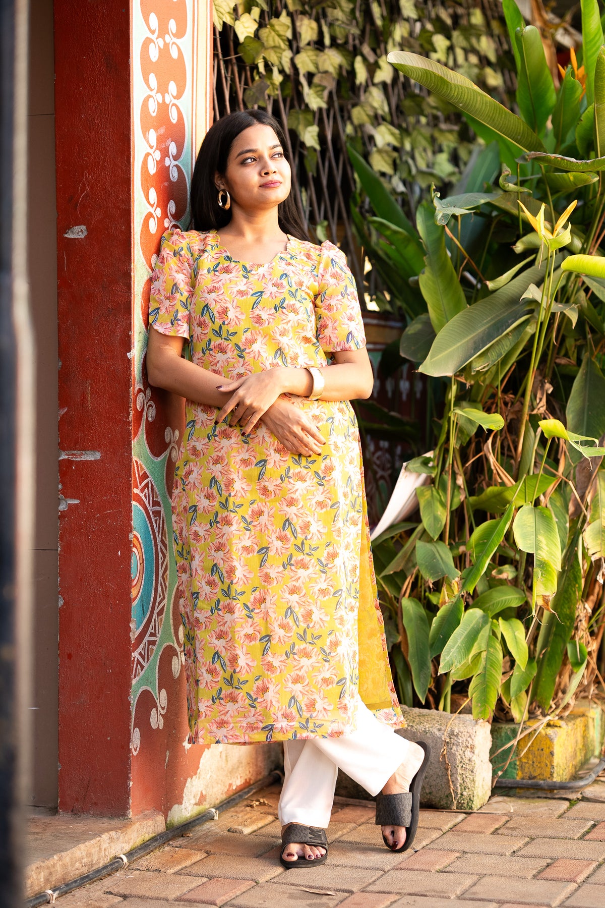 Marigold Floral Chanderi Kurti Set