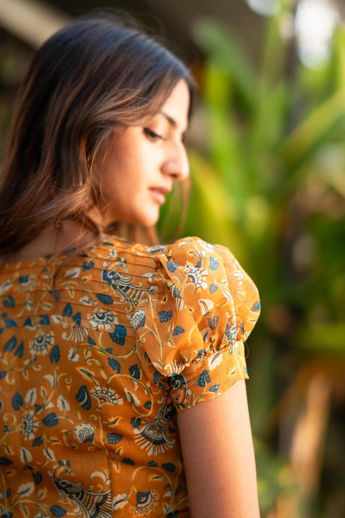 Mustard Peacock Chanderi Kurti Set