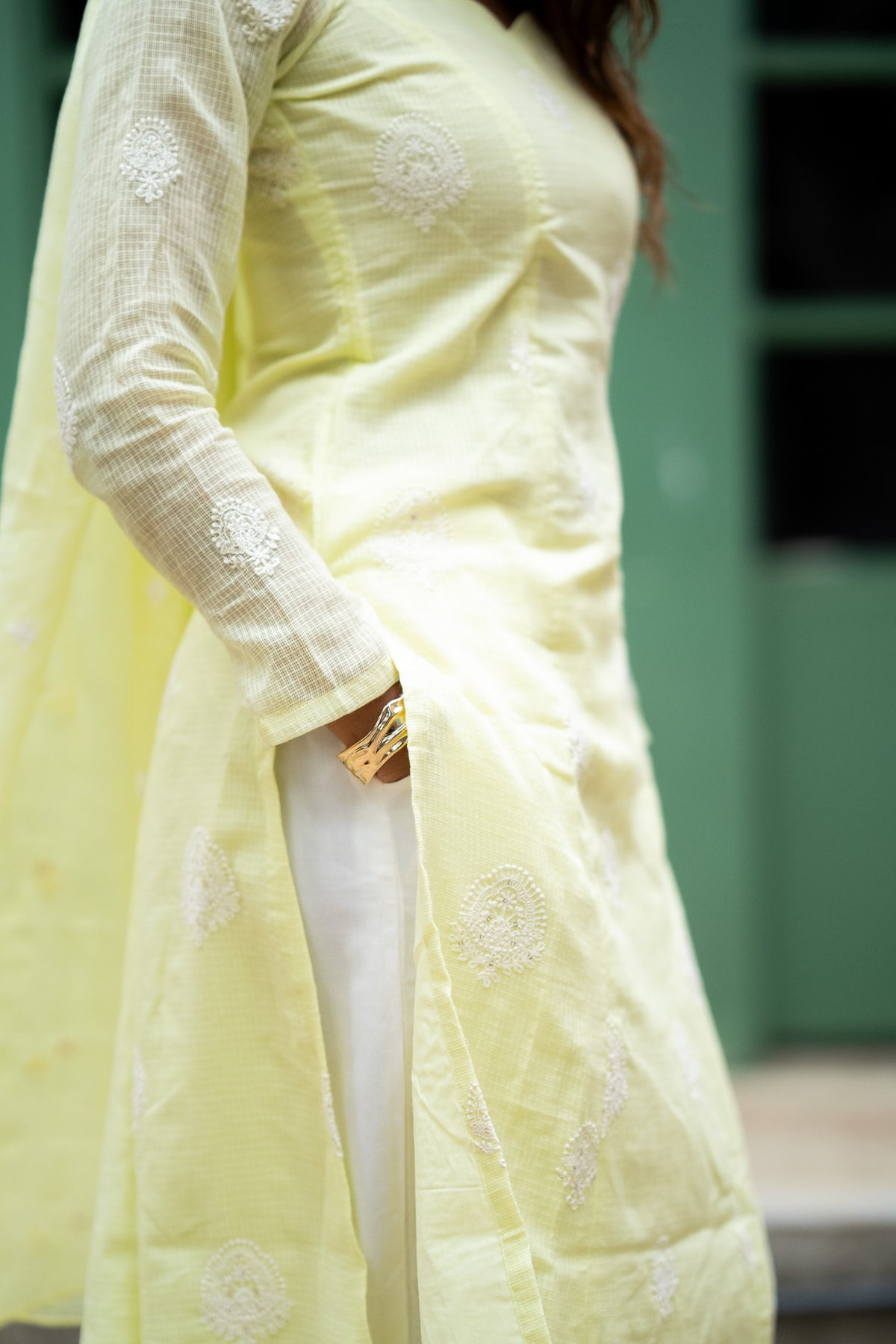 Lemon Yellow Kota Kurti Set