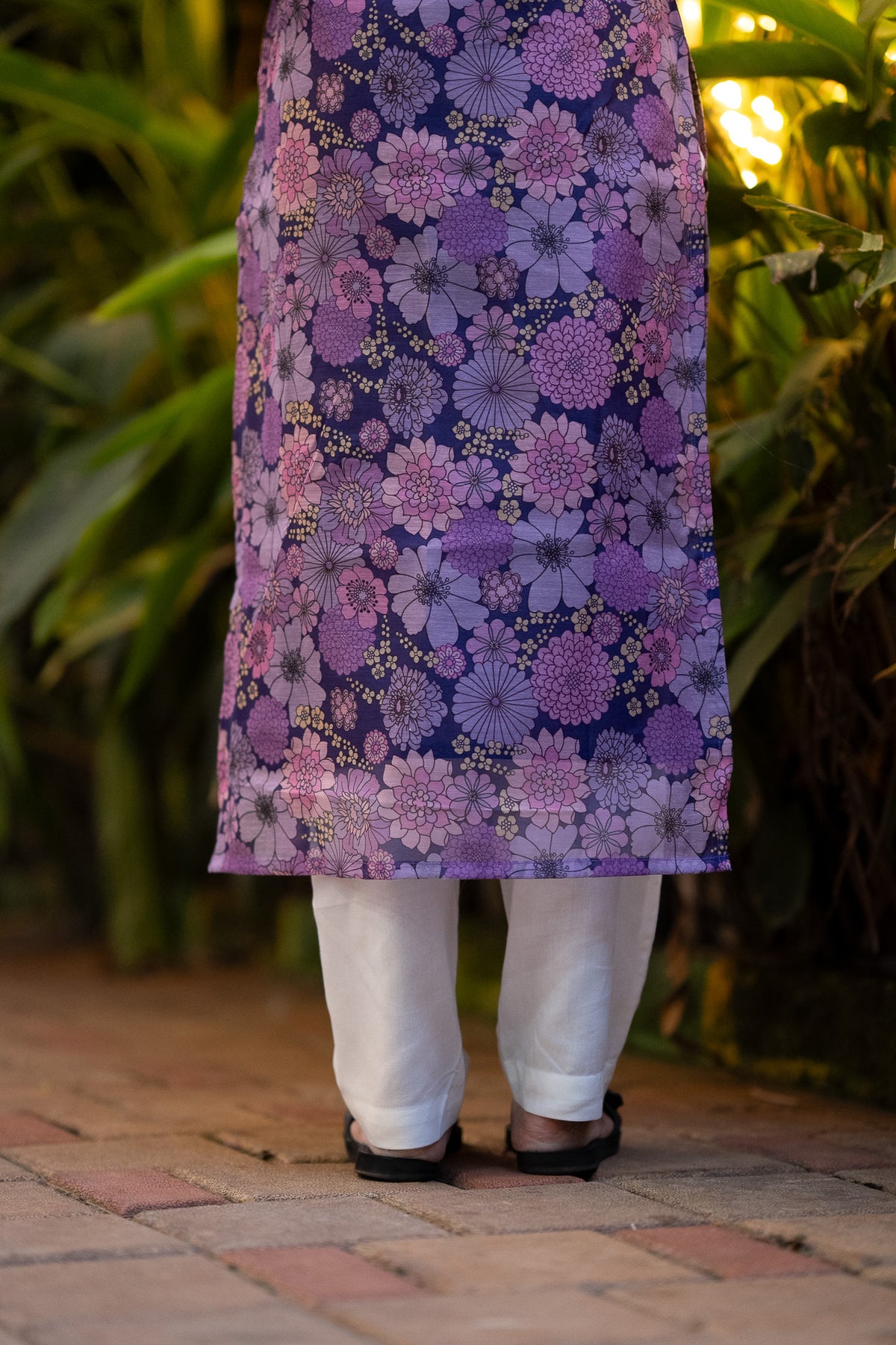 Plum Floral Chanderi Kurti Set