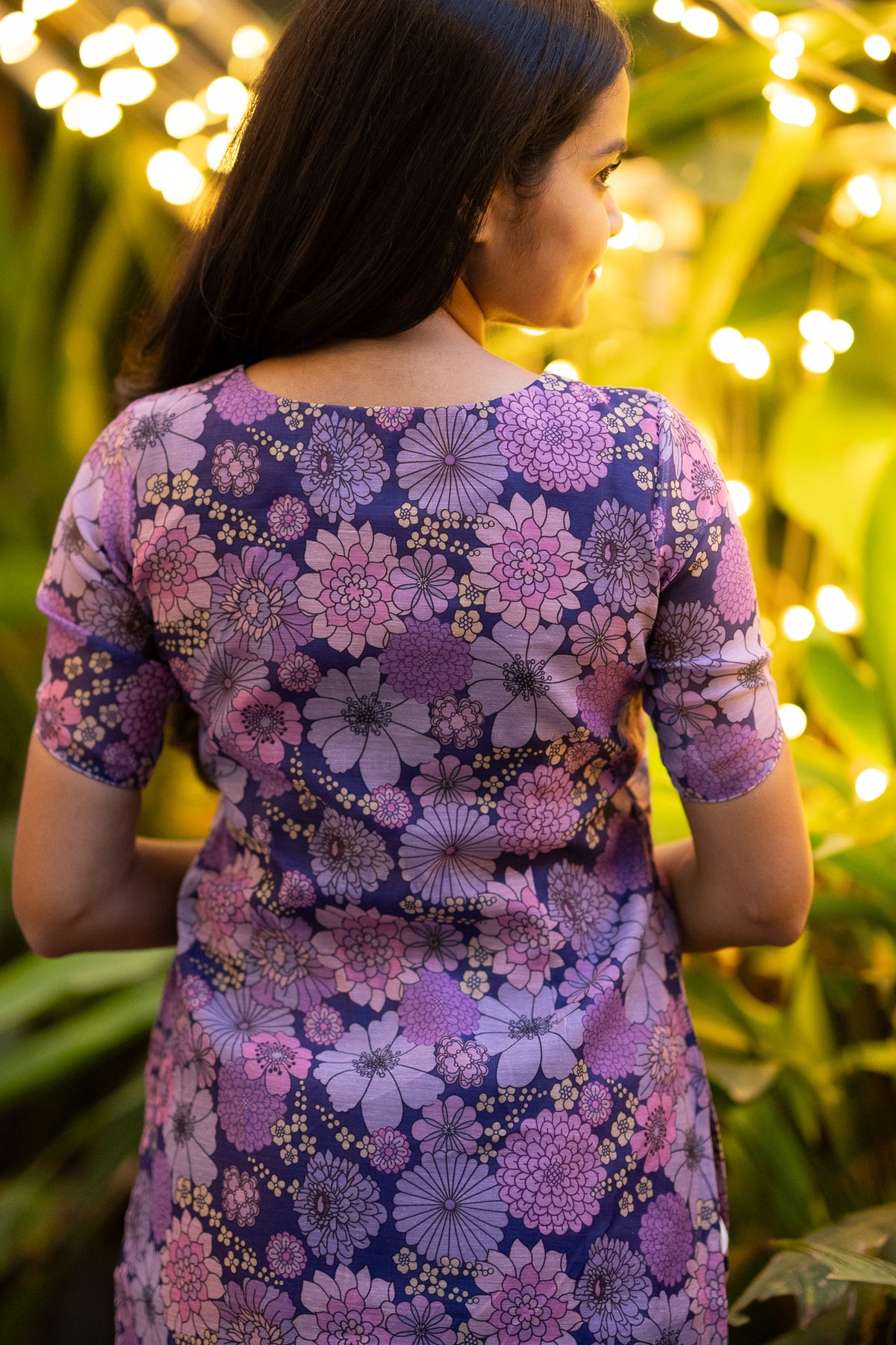Plum Floral Chanderi Kurti Set