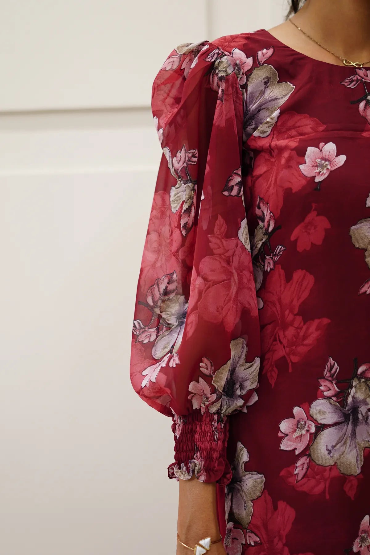 Burgundy Floral Korean Style Kurti Set