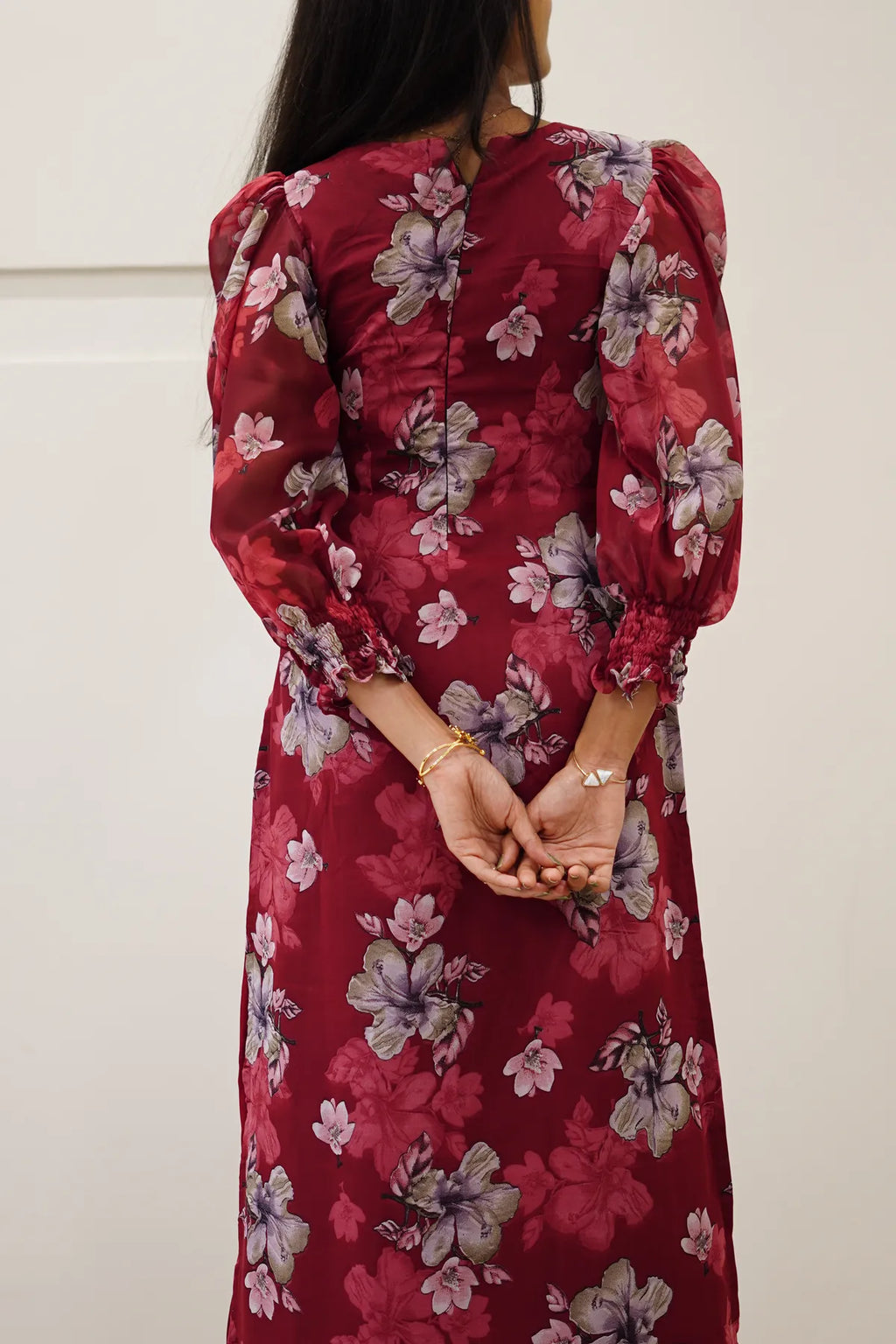 Burgundy Floral Korean Style Kurti Set