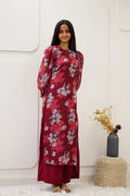 Burgundy Floral Korean Style Kurti Set